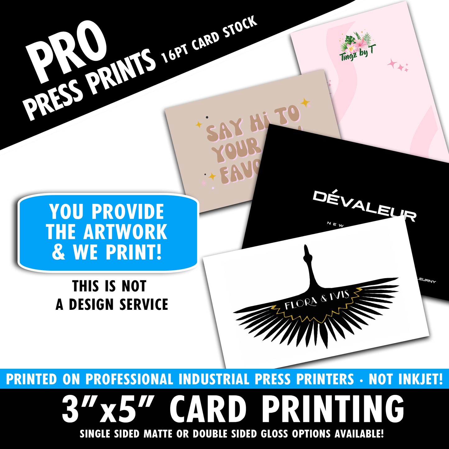 3"x5" Professional Press Printed Cards - 16pt Stock