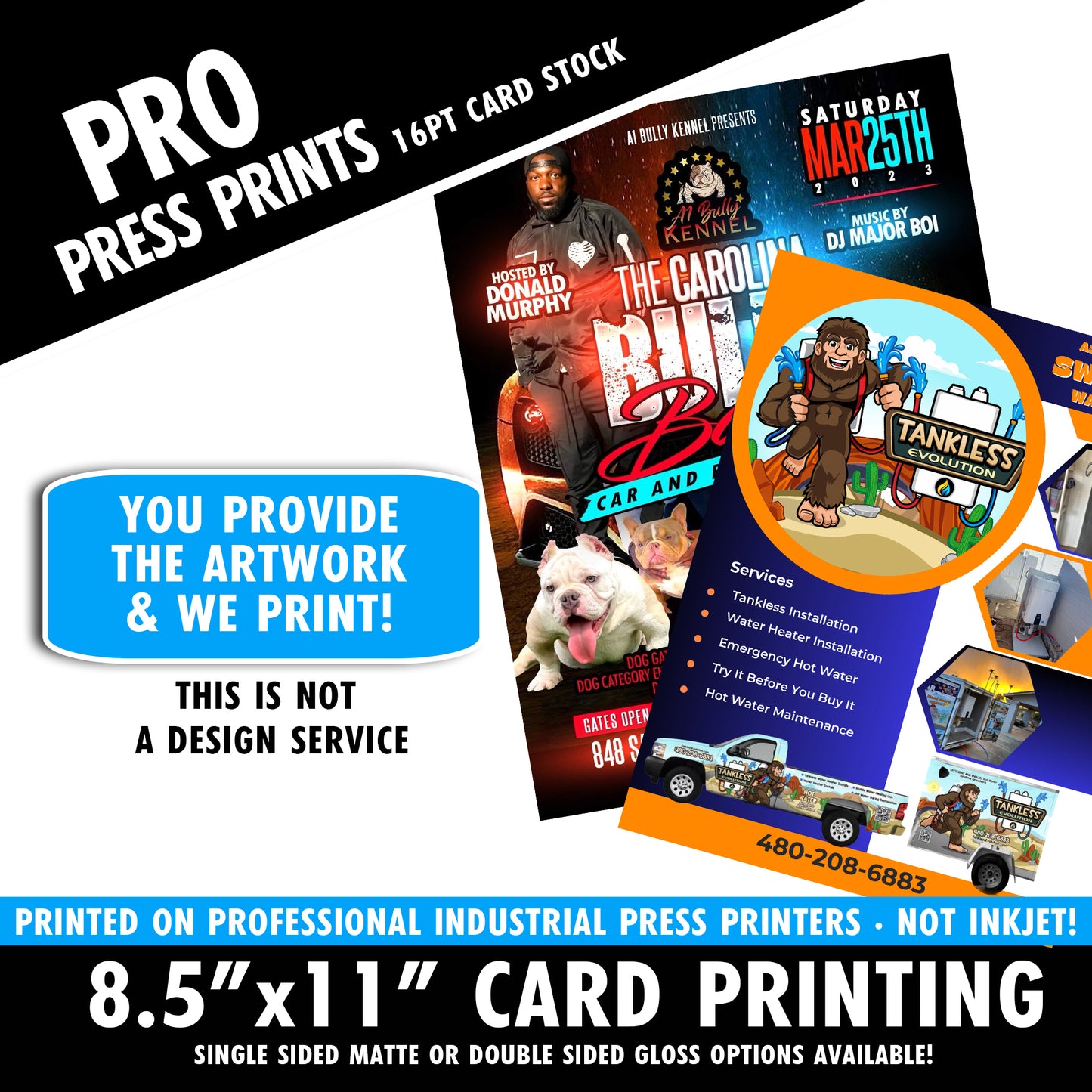 8.5"x11" Professional Press Printed Cards - 16pt Stock