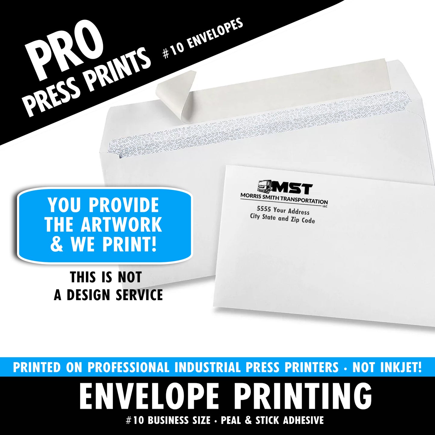 Professional Press Printing  - #10 Business Envelope Return Address Printing - Includes Envelopes!